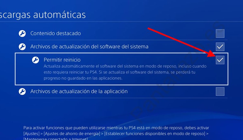 Permitir reinicio automático PlayStation 4