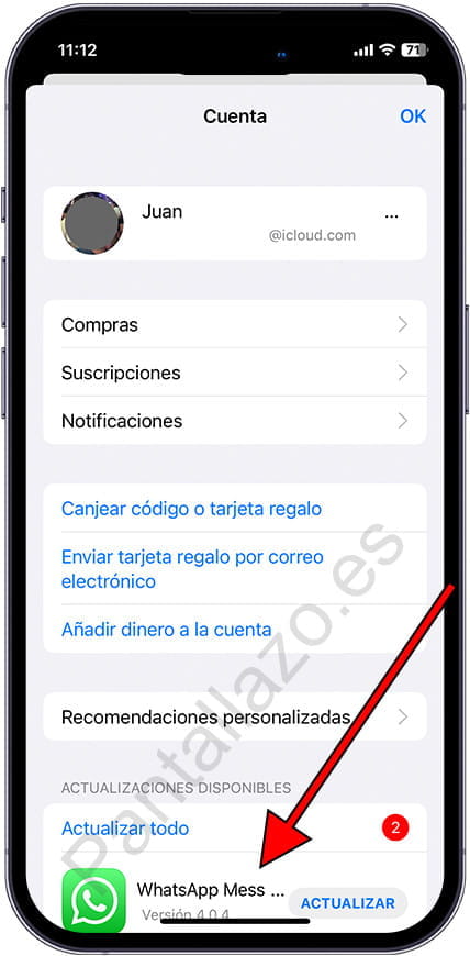 Listado actualizaciones disponibles App Store