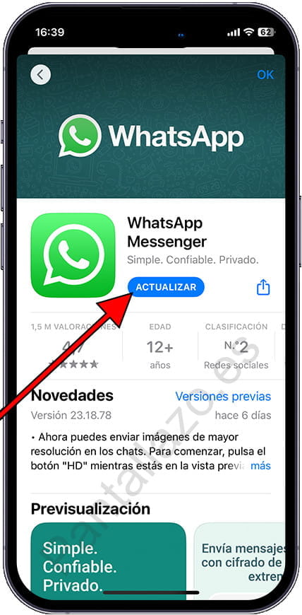 Actualizar WhatsApp iPhone