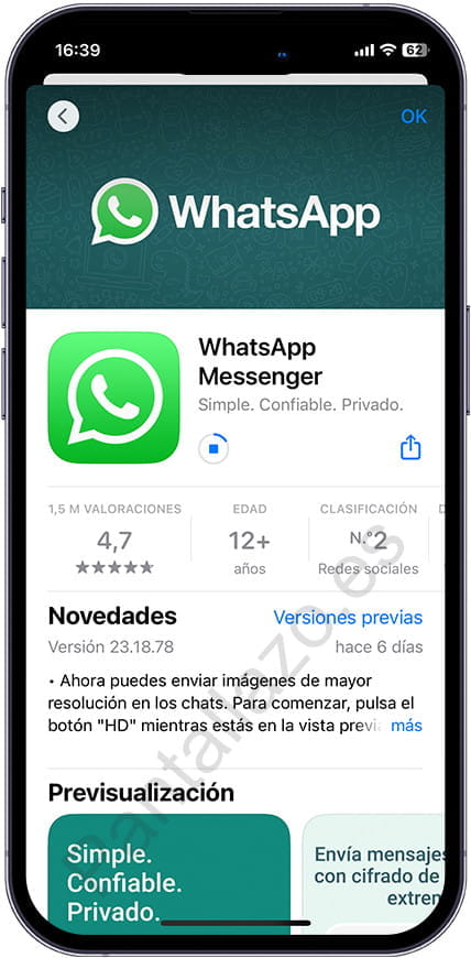 Descargando actualización WhatsApp iPhone