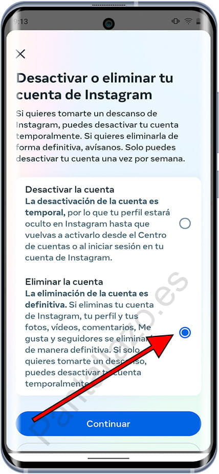 Eliminar cuenta de Instagram