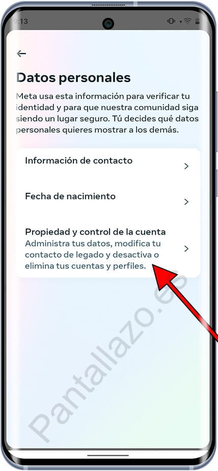 Propiedad y control de la cuenta Instagram