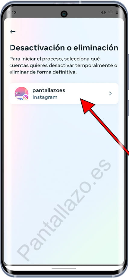 Elegir cuenta para eliminar Instagram