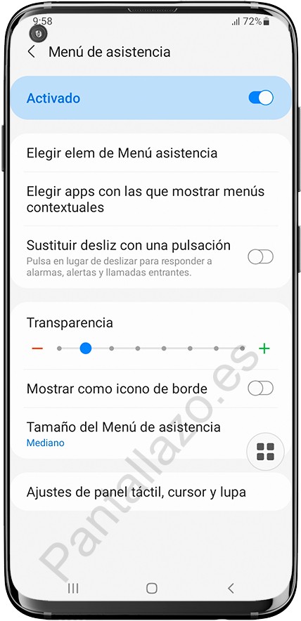 Ajustes menú de asistencia Samsung Galaxy