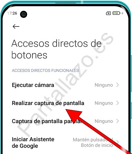 Accesos directos captura de pantalla Xiaomi