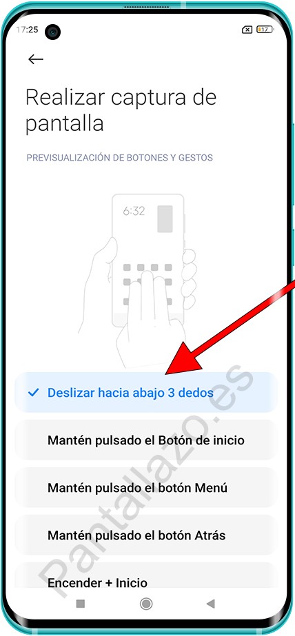Captura de pantalla con tres dedos Xiaomi