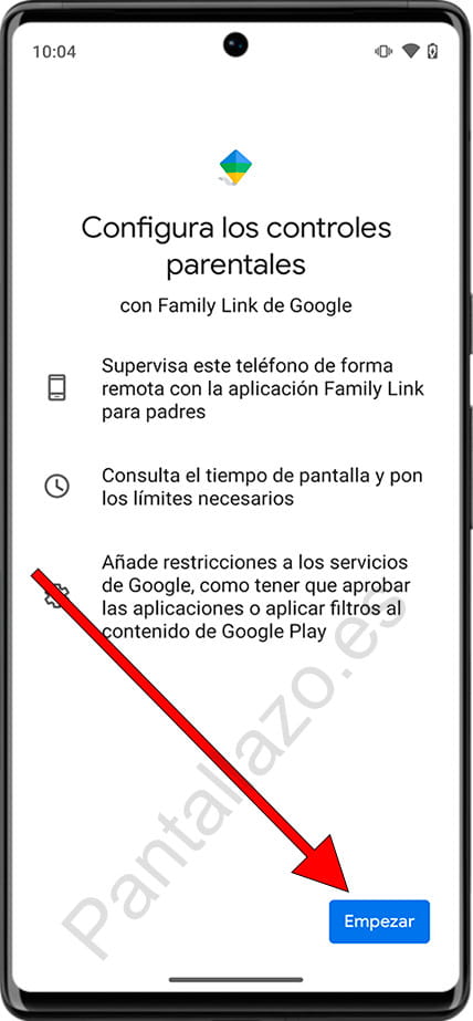 Empezar configuración control parental en Android