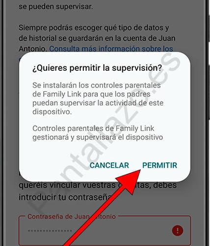 Permitir la supervisión del control parental en Android