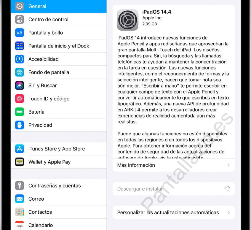 Descargando actualización iPad