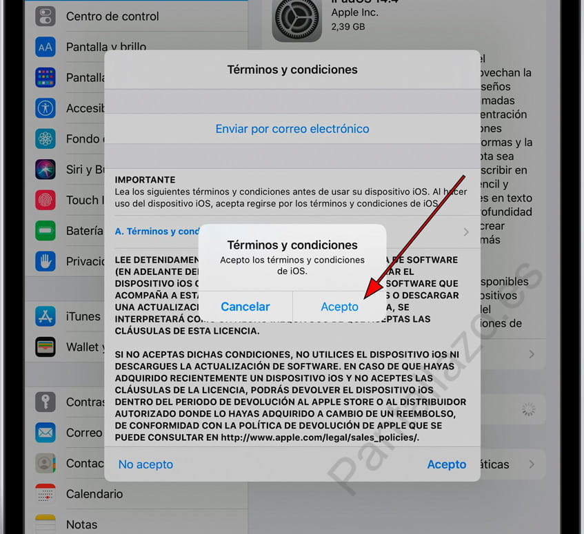 Aceptar términos y condiciones iPad