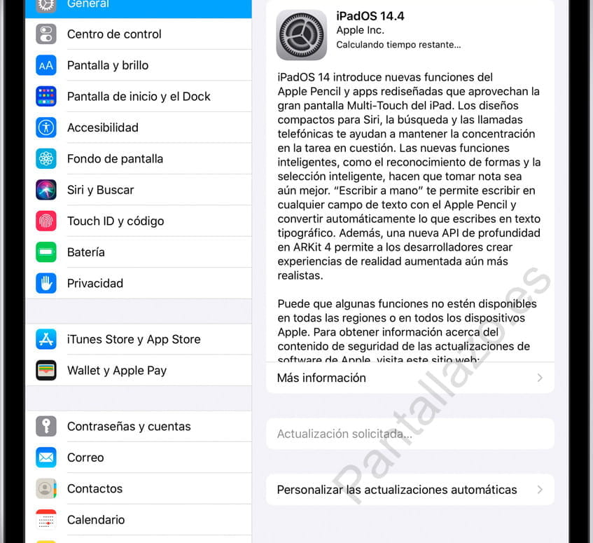 Verificando actualización iPad