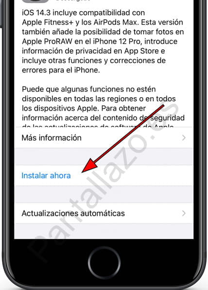 Instalar actualización iPhone