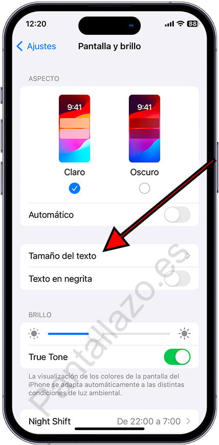 Tamaño de texto iPhone