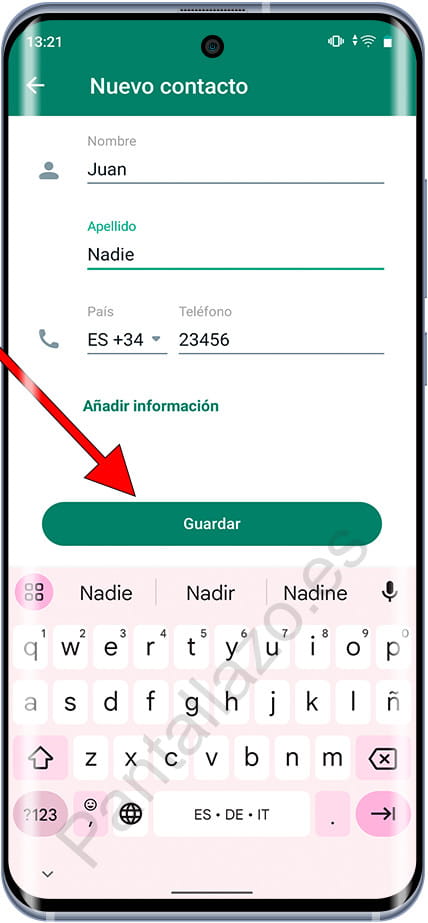 Guardar contacto WhatsApp