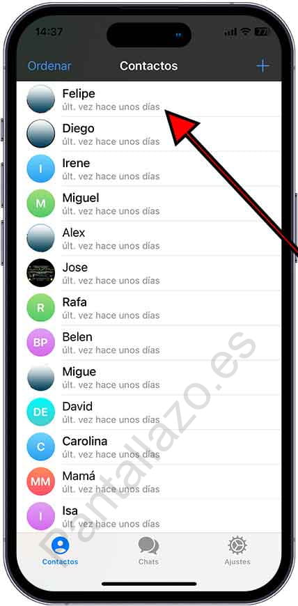 Contactos Telegram en iPhone