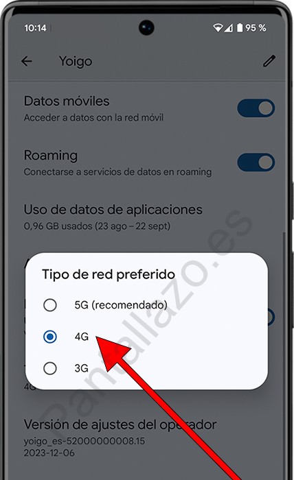 Cambiar tipo de red 5G Android