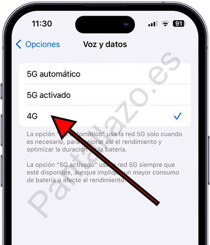 Desactivar 5g en iPhone