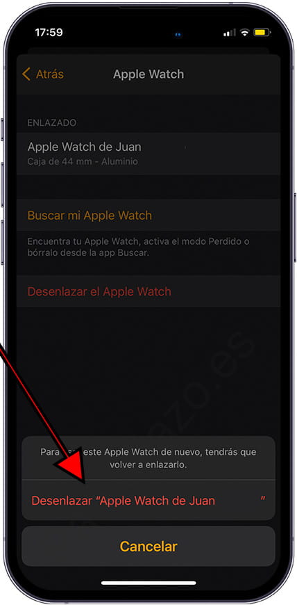 Confirmar desenlazar Apple Watch