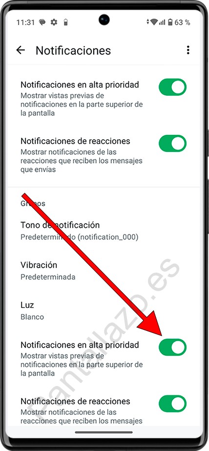 Notificaciones en alta prioridad WhatsApp