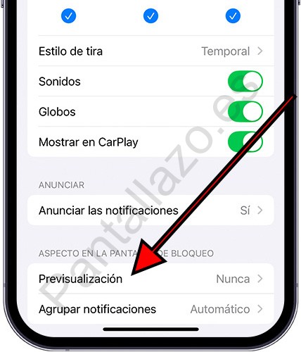 Previsualizar notificaciones de app en iPhone