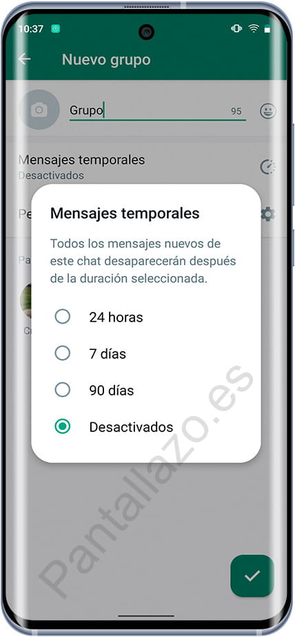 Configurar mensajes temporales