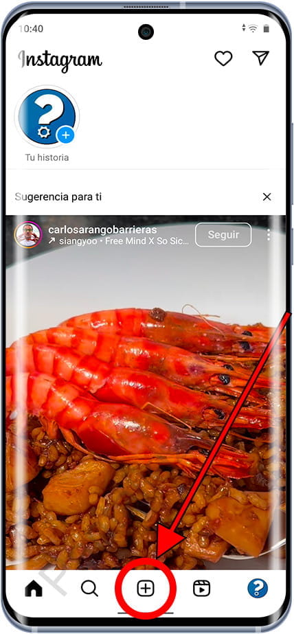 Botón añadir contenido Instagram