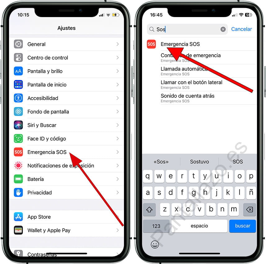 Ajustes Emergencia SOS iPhone