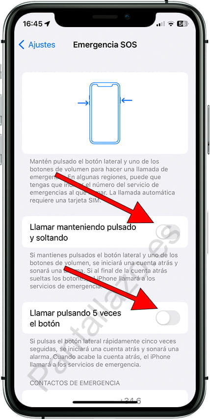 Activar ajustes emergencia iPhone