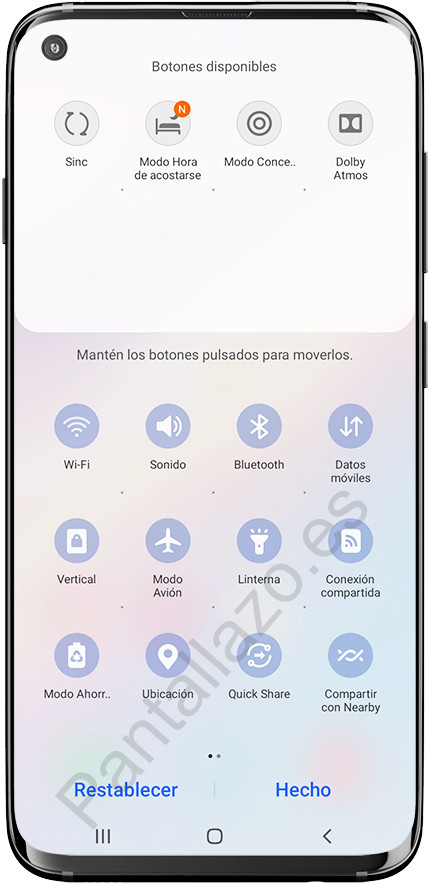 Botones disponibles acceso directo Samsung