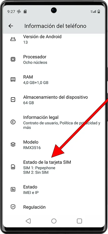 Estado de la tarjeta SIM Android