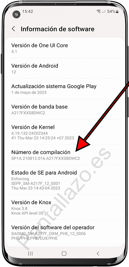 Número de compilación Samsung