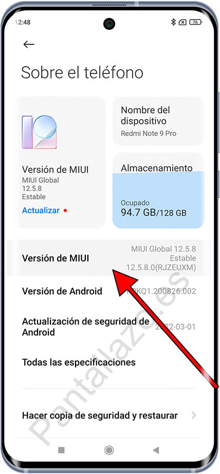 Versión del software MIUI