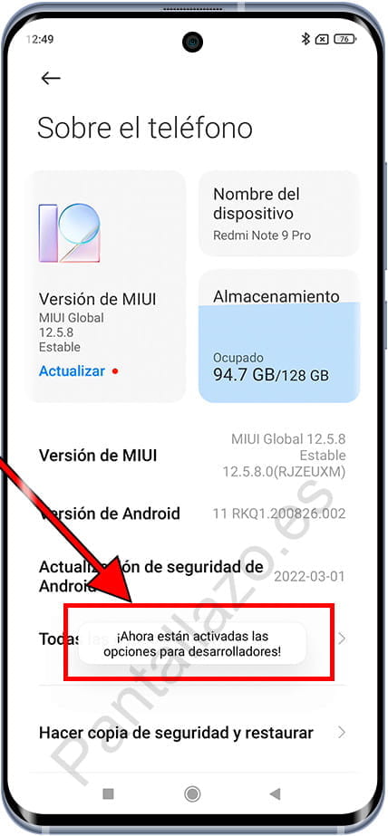 Activadas las opciones de desarrollador