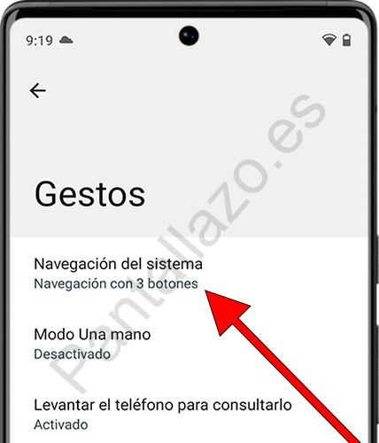 Navegación por gestos Android
