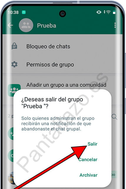 Confirmar abandonar grupo WhatsApp