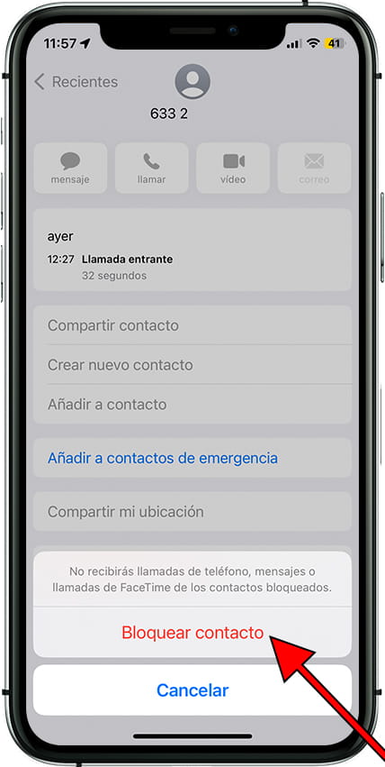 Confirmar bloquear contacto iOS