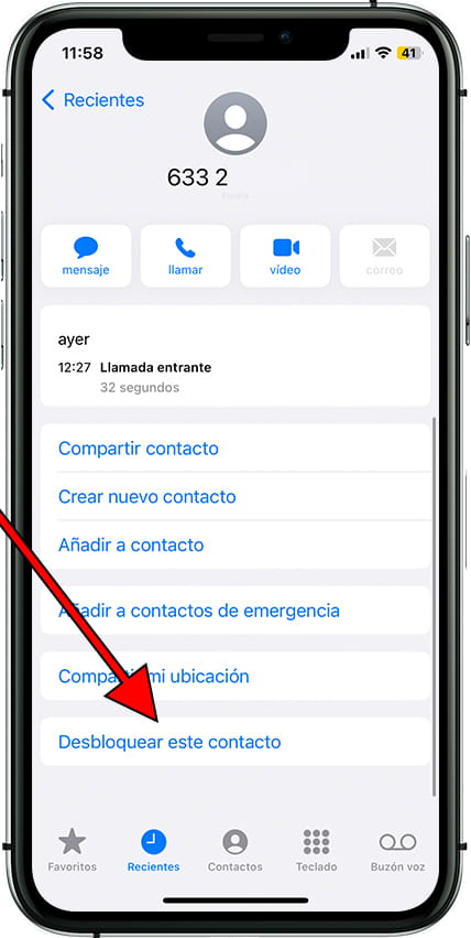 Desbloquear contacto iOS