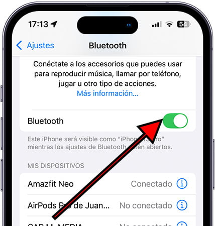 Activar Bluetooth en iPhone