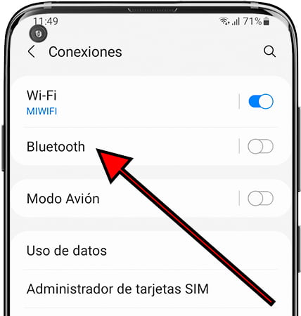 Ajustes / Conexiones Bluetooth en Samsung Galaxy