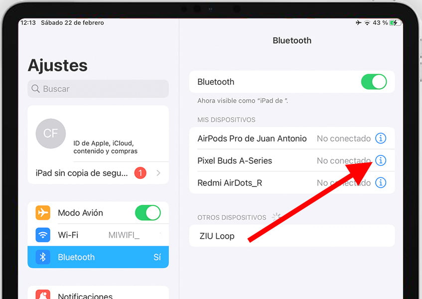 Ajustes de dispositivo Bluetooth en iPhone