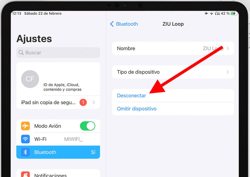 Desconectar dispositivo Bluetooth en iPhone