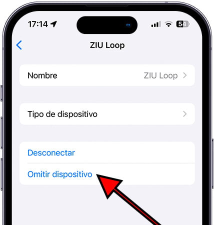 Omitir dispositivo Bluetooth en iPhone