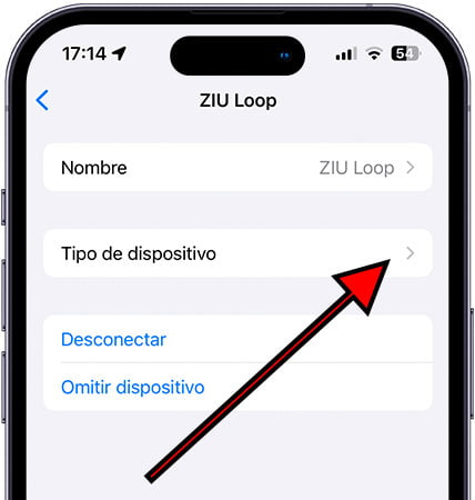 Tipo de dispositivo Bluetooth en iPhone