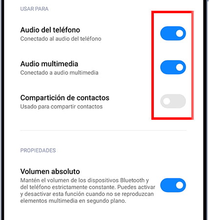 Ajustes de audio Bluetooth en Xiaomi