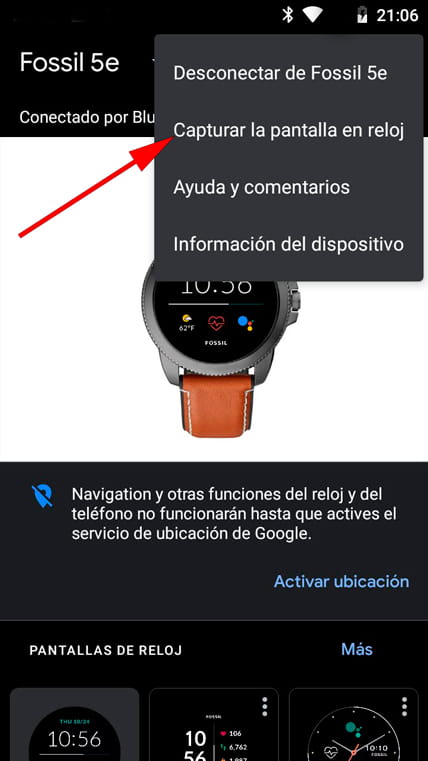 Captura de pantalla desde app Wear OS