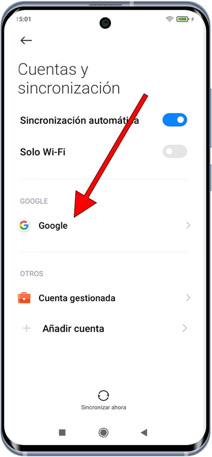 Cuentas y sincronización - Google en Xiaomi