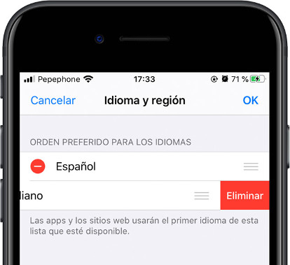Eliminar idioma iOS