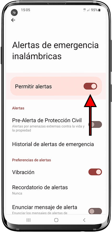 Activar o desactivar alertas de emergencia Samsung