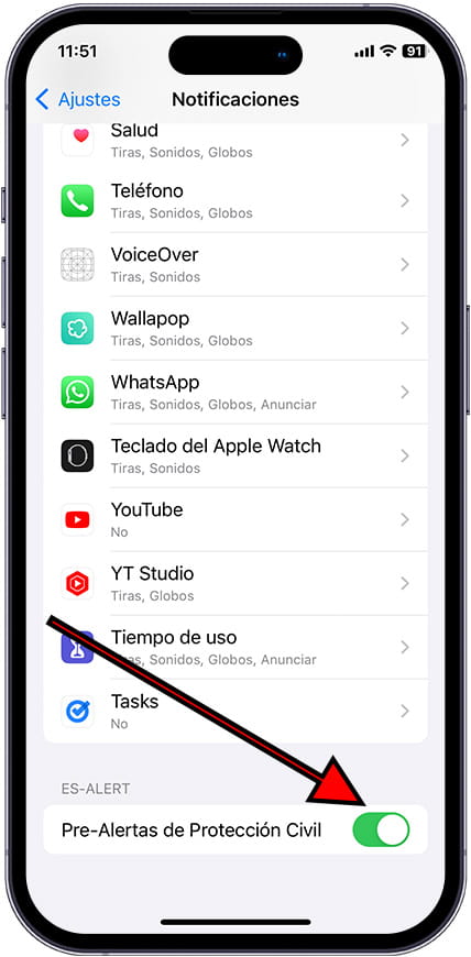 Activar o desactivar alertas de emergencia iOS