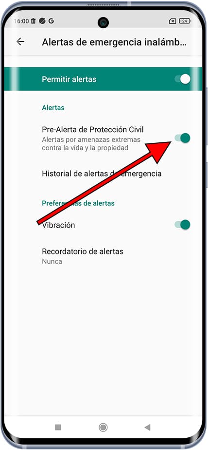 Activar o desactivar alertas de Protección Civil Xiaomi